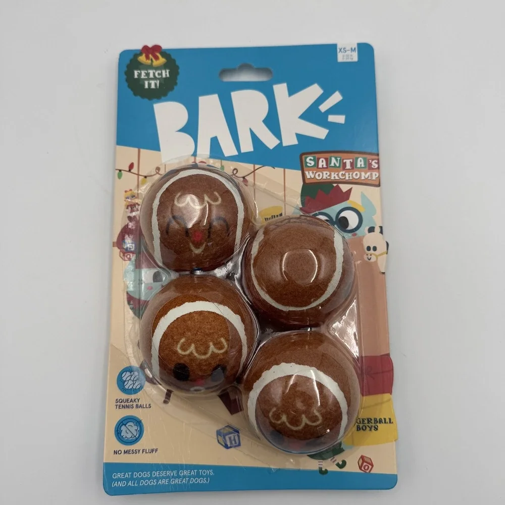 BARK Santa's Workchomp Gingerball Boys 4pc Squeaky Dog Toy NWT